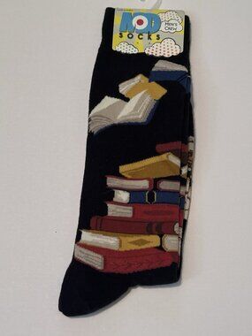 NWT Mod Socks Crew Socks Black Books Library Academic Teacher Bibliophile Unisex